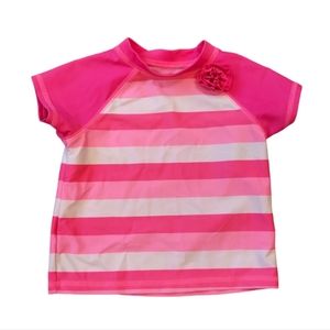 Circo Toddler Girl 2T Pink Striped Swim Suit short sleeve  Rash Guard Swim Top